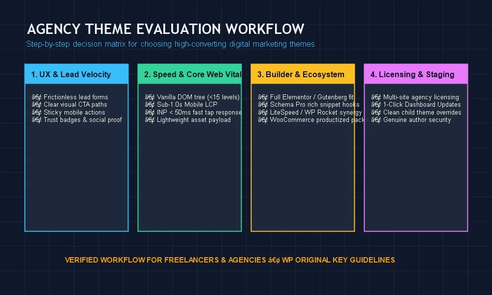 How to choose digital marketing WordPress themes that convert: a step-by-step checklist for freelancers and agencies Agency theme evaluation workflow decision matrix for choosing high converting WordPress themes